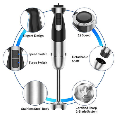 Stainless Steel 12 Speed Hand Mixer , 5 In 1 Immersion Blender