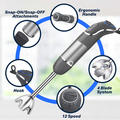 Multifunction Portable Hand Blender BPA Free 12 Speed Low Noise
