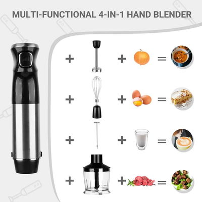 4 Blades Stick Hand Blender 5 Attachments Included For Household