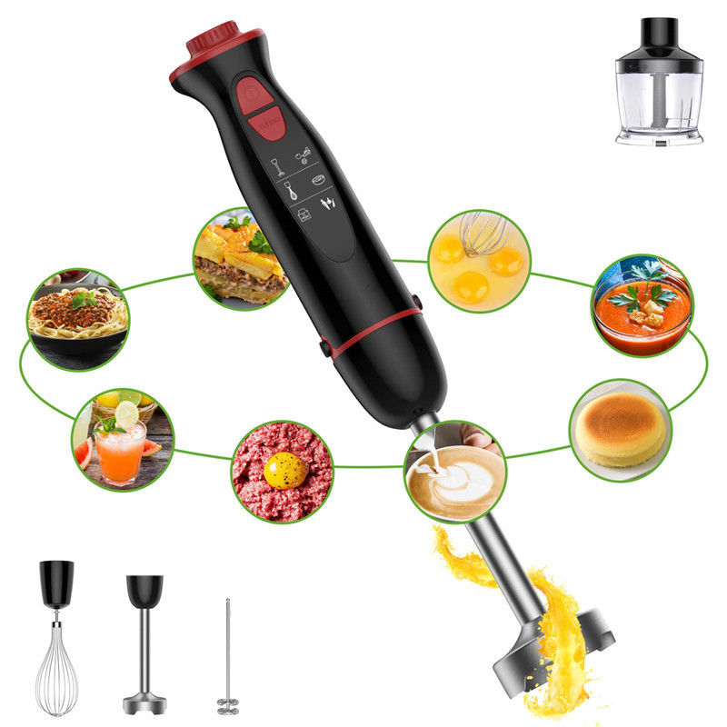 Durable stainless steel blades manual hand blender includes beaker, chopper, whisk, milk frother