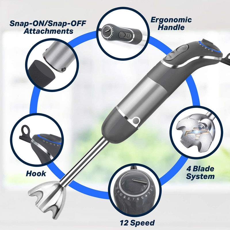 Multifunction Portable Hand Blender BPA Free 12 Speed Low Noise