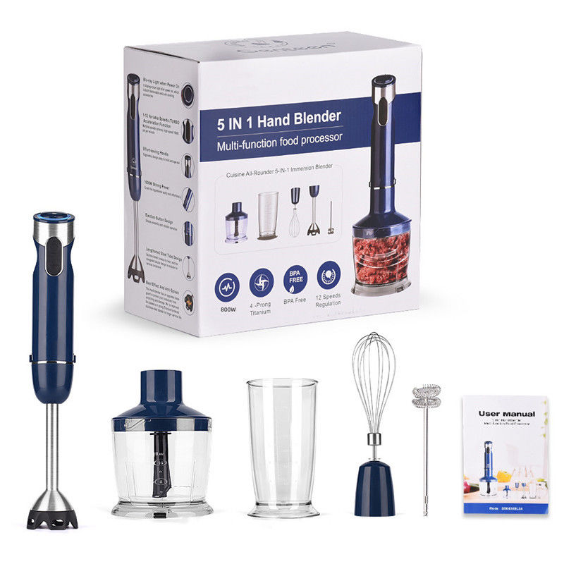 5 In 1 Portable Hand Blender , Immersion Hand Blender Set With Titanium Steel Blade