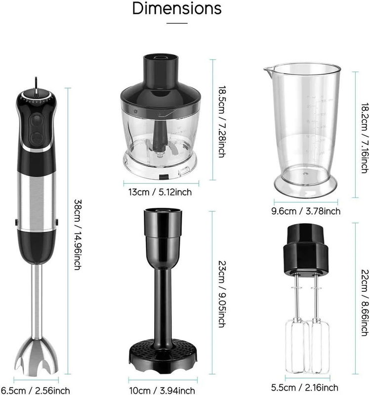 5 In 1 Stick Hand Blender Stainless steel Body With Variable Speeds