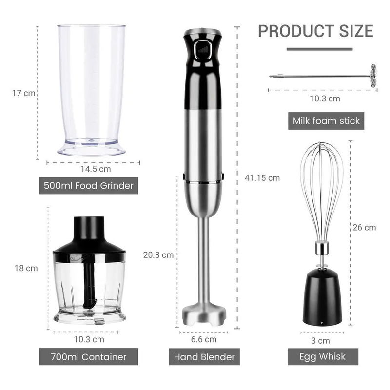 4 Blades Stick Hand Blender 5 Attachments Included For Household